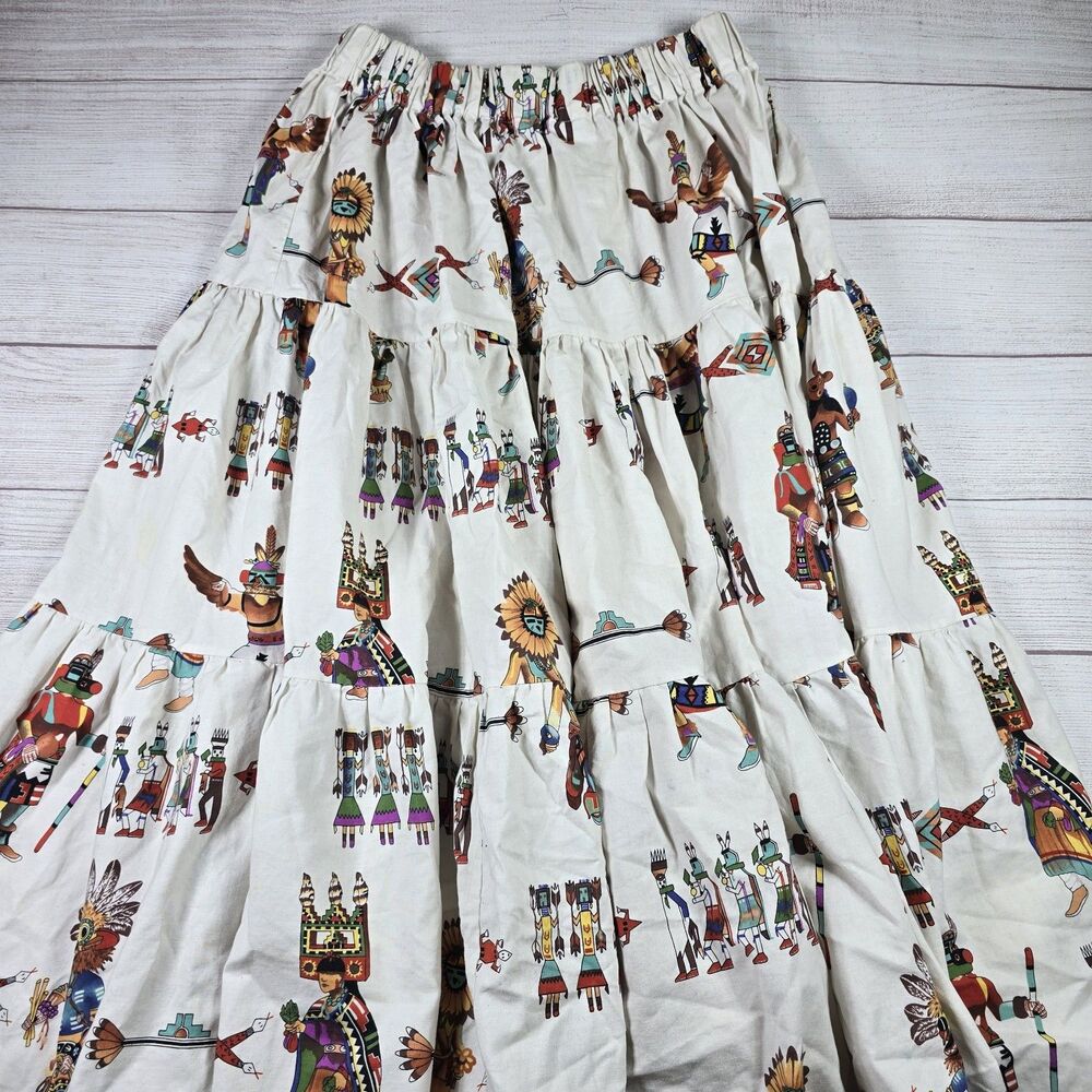 Vintage Jacquelines Sante Fe Skirt Size M Wearable Art 90s Aztec Southwestern - Picture 6 of 10